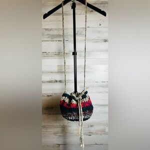 Mudd Purse Bag Crochet Bucket Bag Vintage 90s Boho Knit Drawstring Mudd Purse